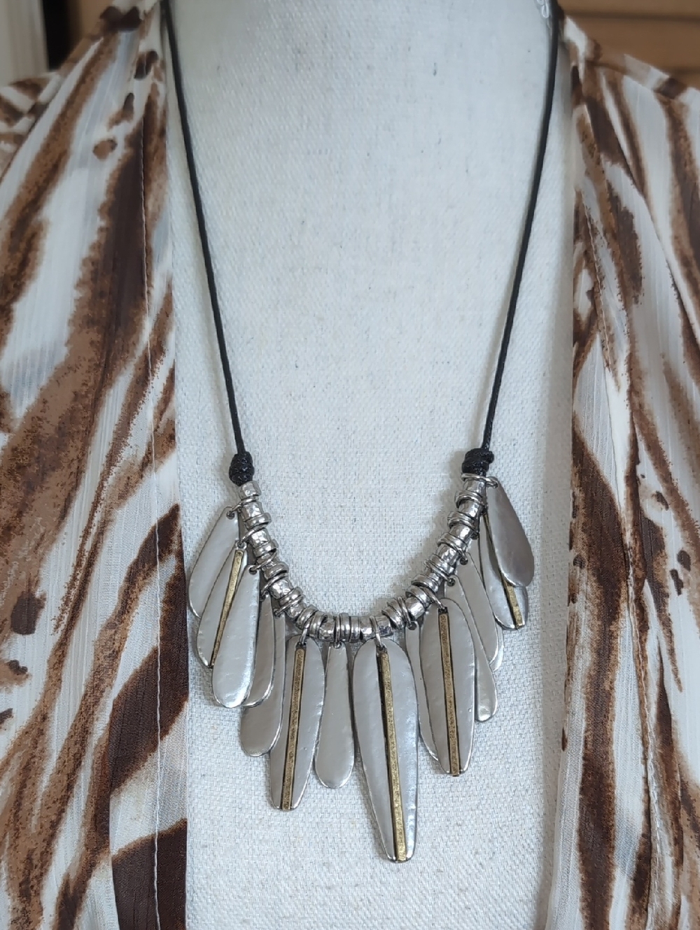 Chico's Convertible Silver & Gold Necklace w/ Black Sliding Adjustable Cord NWT
